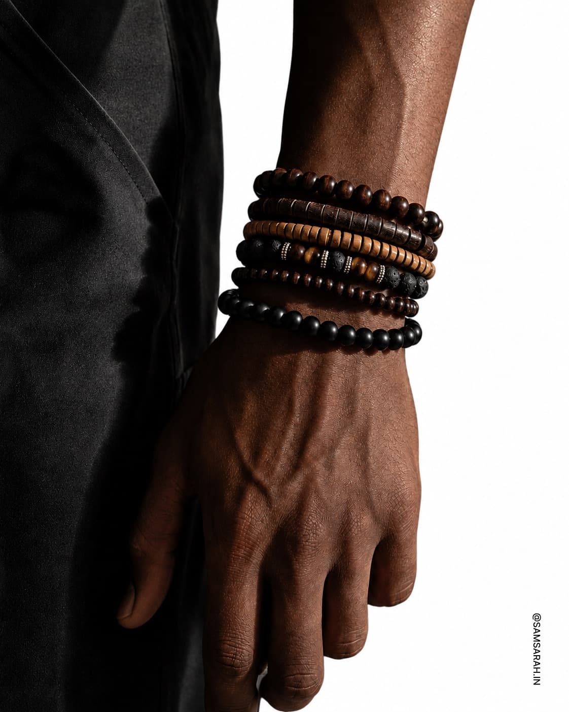 Black Beaded Stack Bracelet — worn