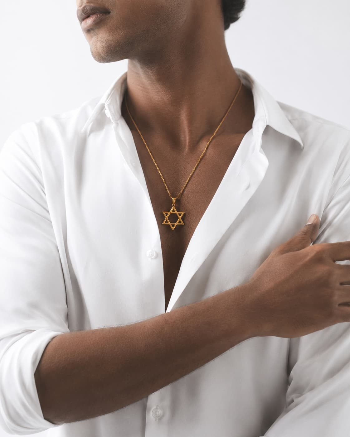 Gold Star of David Pendant Necklace — worn