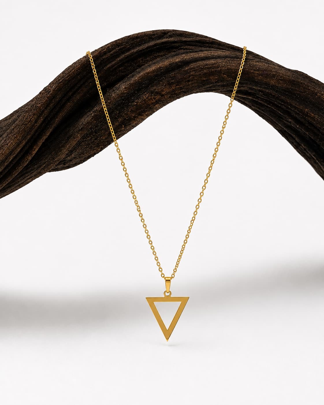 Minimal Triangle Pendant Necklace — worn